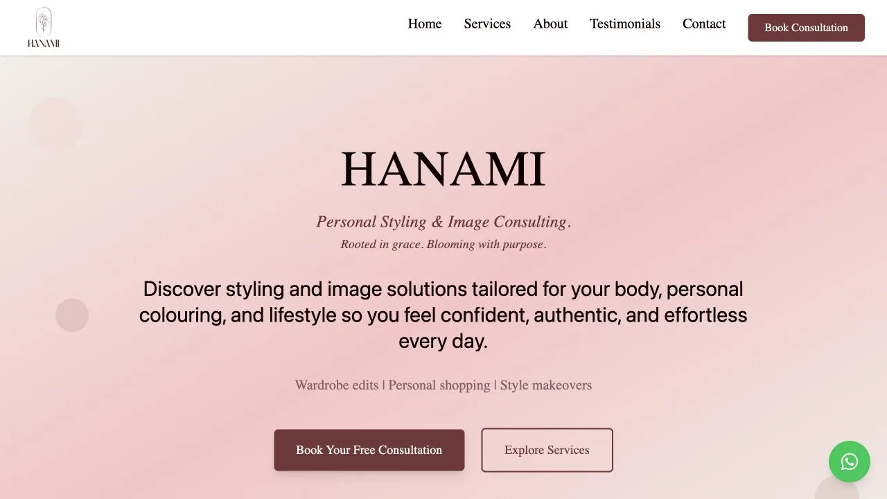 Hanami Image Studio website preview